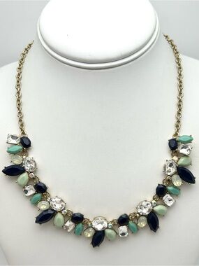 J. Crew Navy Green Jeweled Necklace